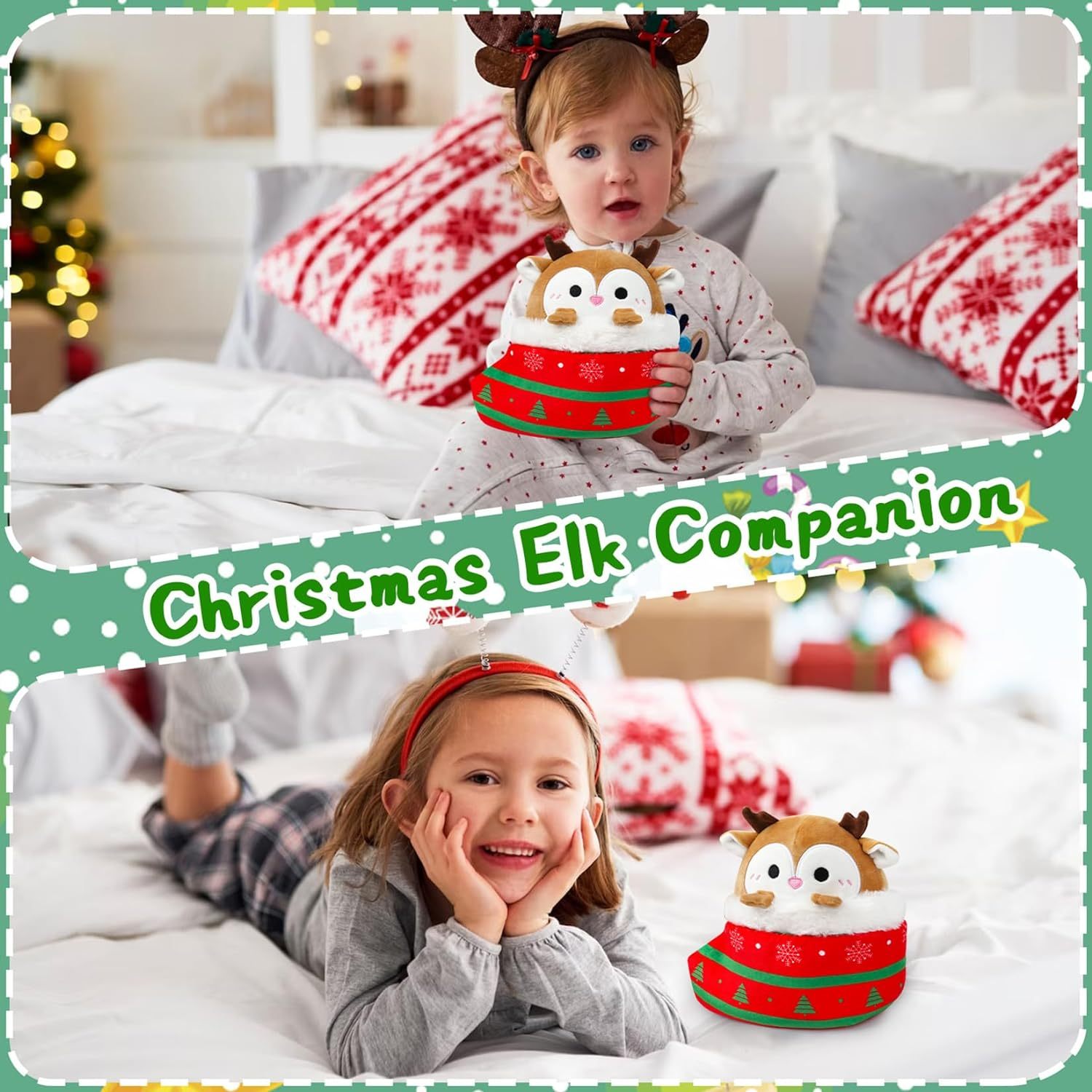 9.5 Inches Cute Christmas Stuffed Animal Elk Plush Reindeer Toy