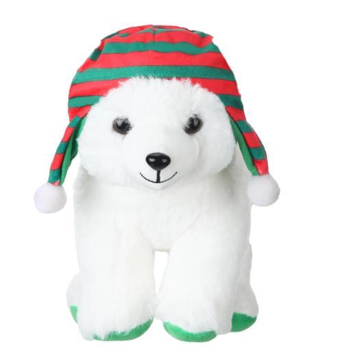 9.84 Inch Cute Soft Xmas Christams Polar Bear Plush Toy Green and Red Hat