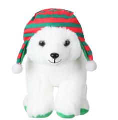 9.84 Inch Cute Soft Xmas Christams Polar Bear Plush Toy Green and Red Hat