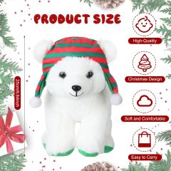 9.84 Inch Cute Soft Xmas Christams Polar Bear Plush Toy Green and Red Hat