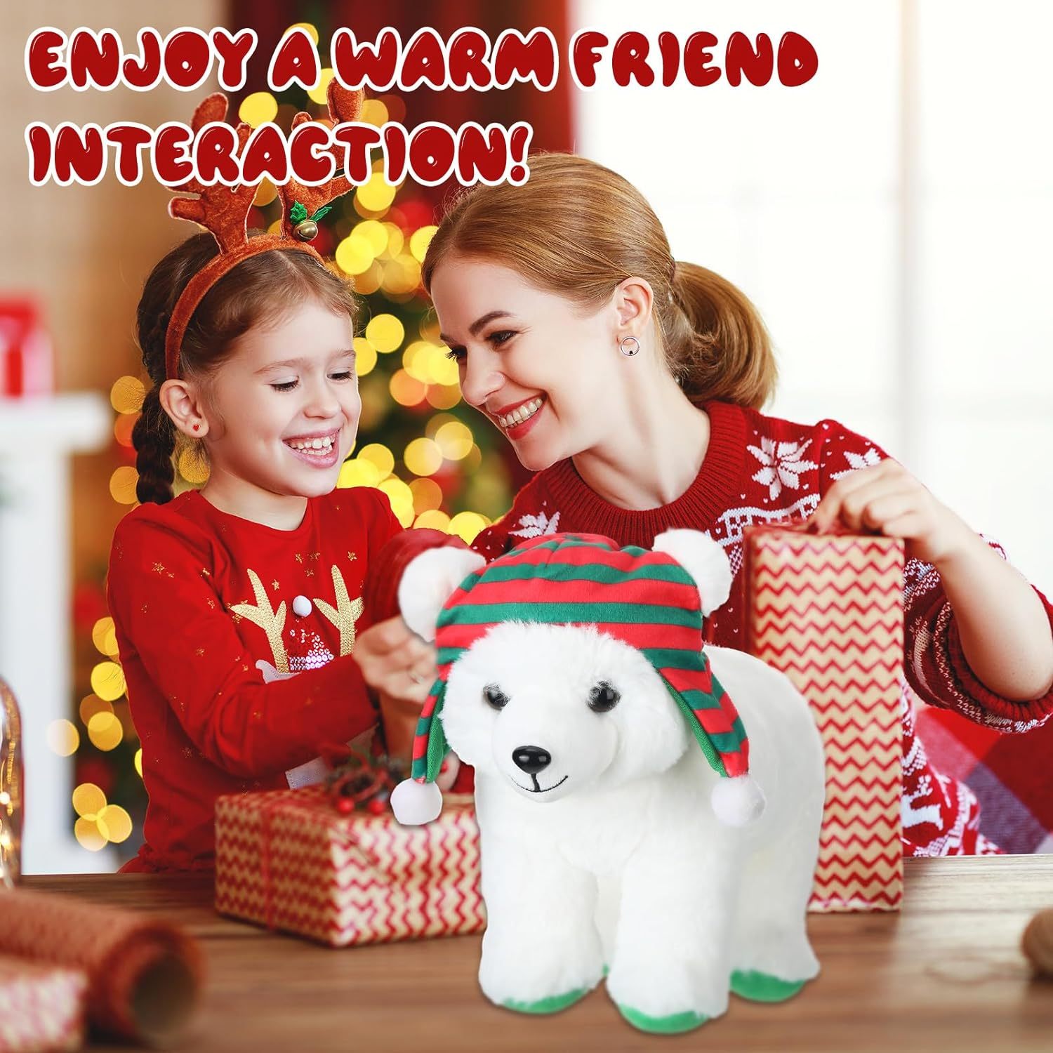 9.84 Inch Cute Soft Xmas Christams Polar Bear Plush Toy Green and Red Hat