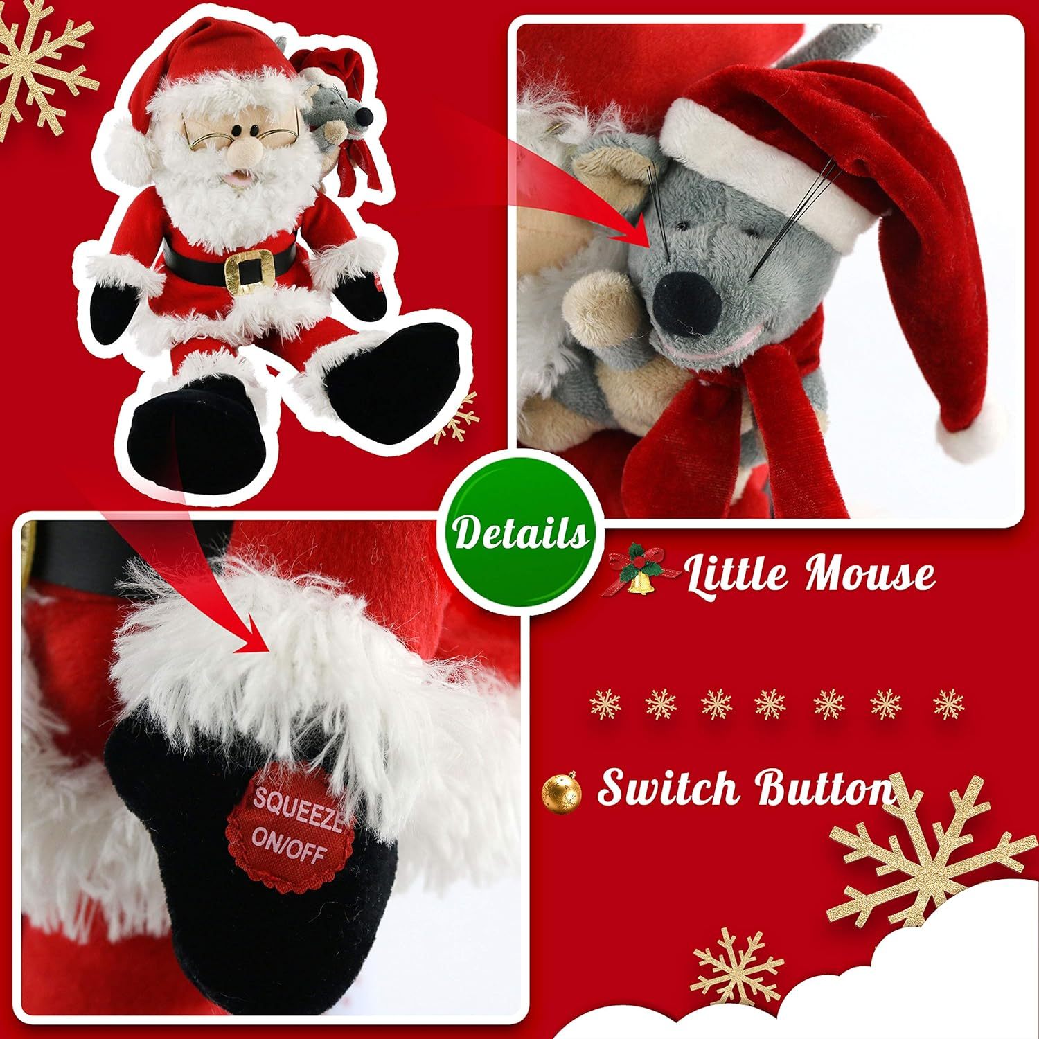 Singing Santa Claus Interactive Christmas Plush Toys with Music Electronic Animated Stuffed Animal
