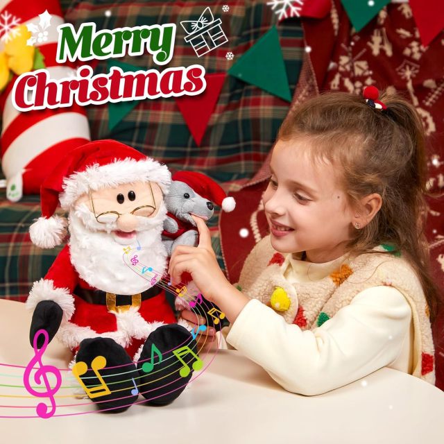 Singing Santa Claus Interactive Christmas Plush Toys with Music Electronic Animated Stuffed Animal