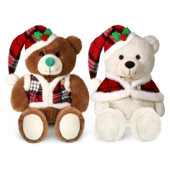 Cute Stuffed Animals Soft PP Cotton Plush Toy Wearing Red Check Vest Cloak Christmas Hat