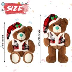 Cute Stuffed Animals Soft PP Cotton Plush Toy Wearing Red Check Vest Cloak Christmas Hat