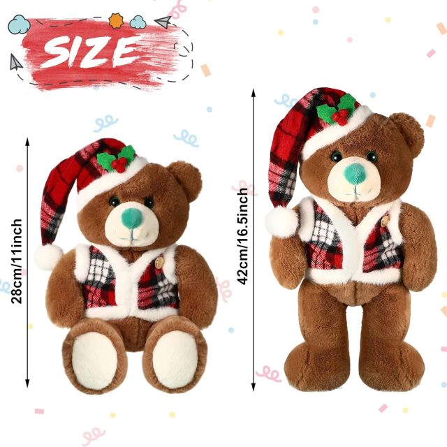 Cute Stuffed Animals Soft PP Cotton Plush Toy Wearing Red Check Vest Cloak Christmas Hat