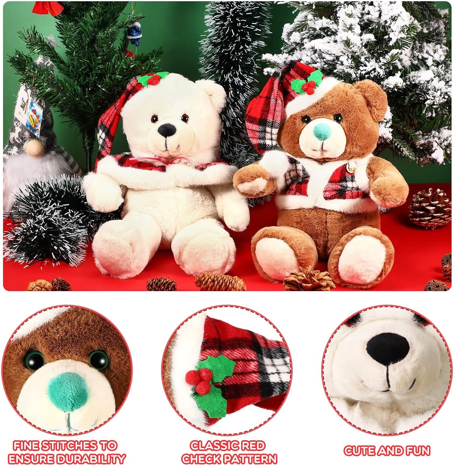 Cute Stuffed Animals Soft PP Cotton Plush Toy Wearing Red Check Vest Cloak Christmas Hat