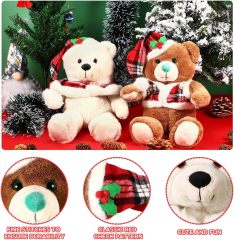 Cute Stuffed Animals Soft PP Cotton Plush Toy Wearing Red Check Vest Cloak Christmas Hat