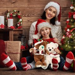 Cute Stuffed Animals Soft PP Cotton Plush Toy Wearing Red Check Vest Cloak Christmas Hat