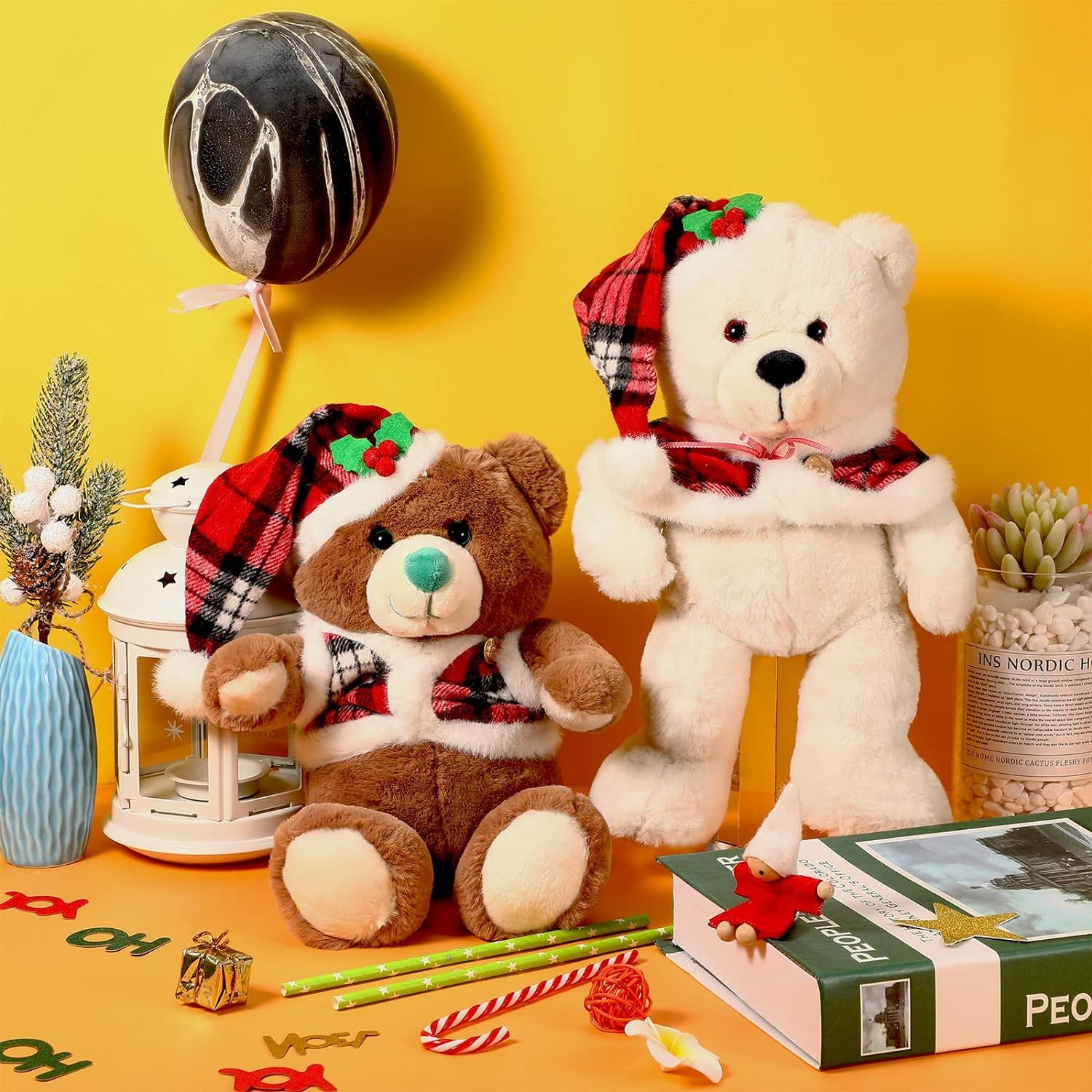Cute Stuffed Animals Soft PP Cotton Plush Toy Wearing Red Check Vest Cloak Christmas Hat