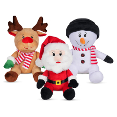 3 Pack Christmas Stuffed Animals, Santa Claus Snowman Moose Sitting Plush Dolls