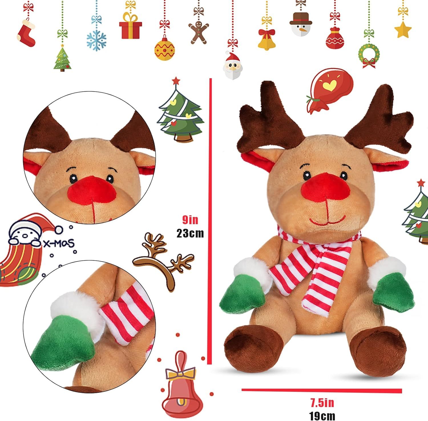 3 Pack Christmas Stuffed Animals, Santa Claus Snowman Moose Sitting Plush Dolls