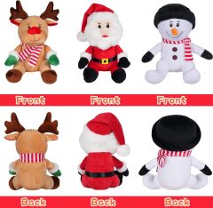 3 Pack Christmas Stuffed Animals, Santa Claus Snowman Moose Sitting Plush Dolls