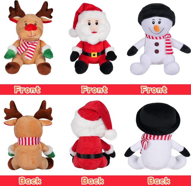 3 Pack Christmas Stuffed Animals, Santa Claus Snowman Moose Sitting Plush Dolls
