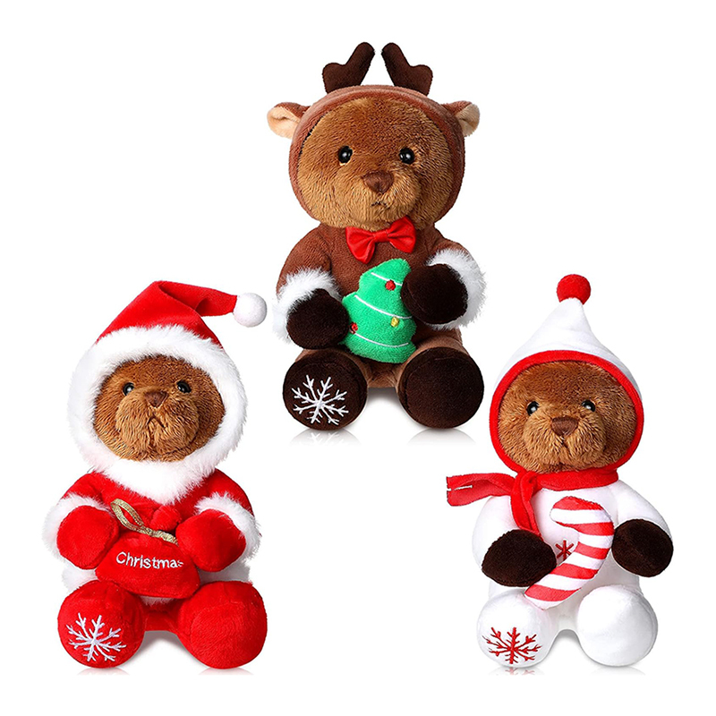 3 Pieces Christmas Bear Stuffed Animals Decoration Soft Plush Bear Toys