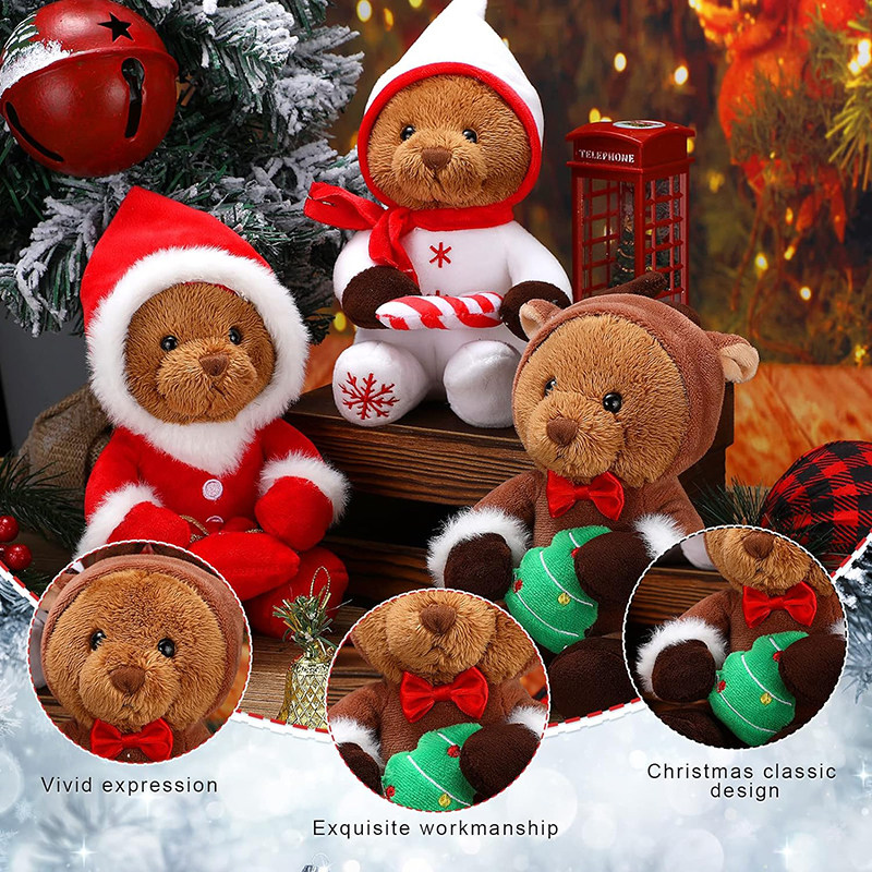 3 Pieces Christmas Bear Stuffed Animals Decoration Soft Plush Bear Toys