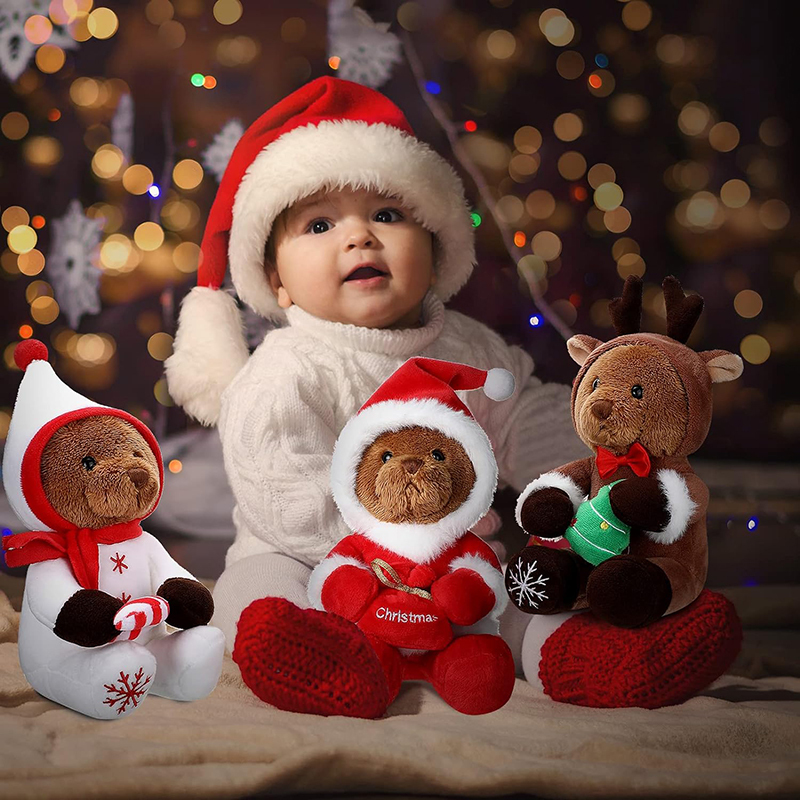 3 Pieces Christmas Bear Stuffed Animals Decoration Soft Plush Bear Toys