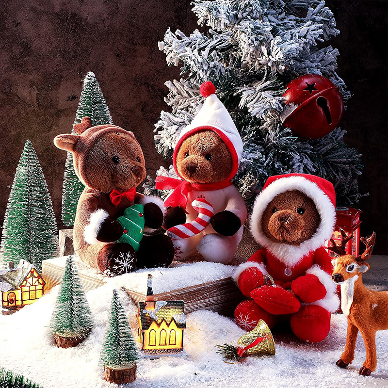 3 Pieces Christmas Bear Stuffed Animals Decoration Soft Plush Bear Toys