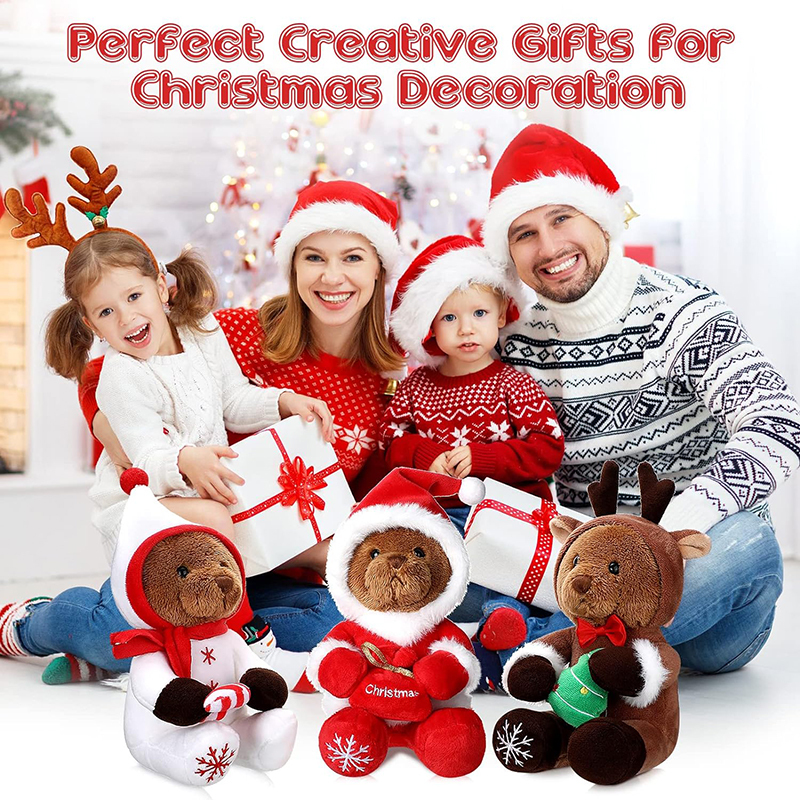 3 Pieces Christmas Bear Stuffed Animals Decoration Soft Plush Bear Toys