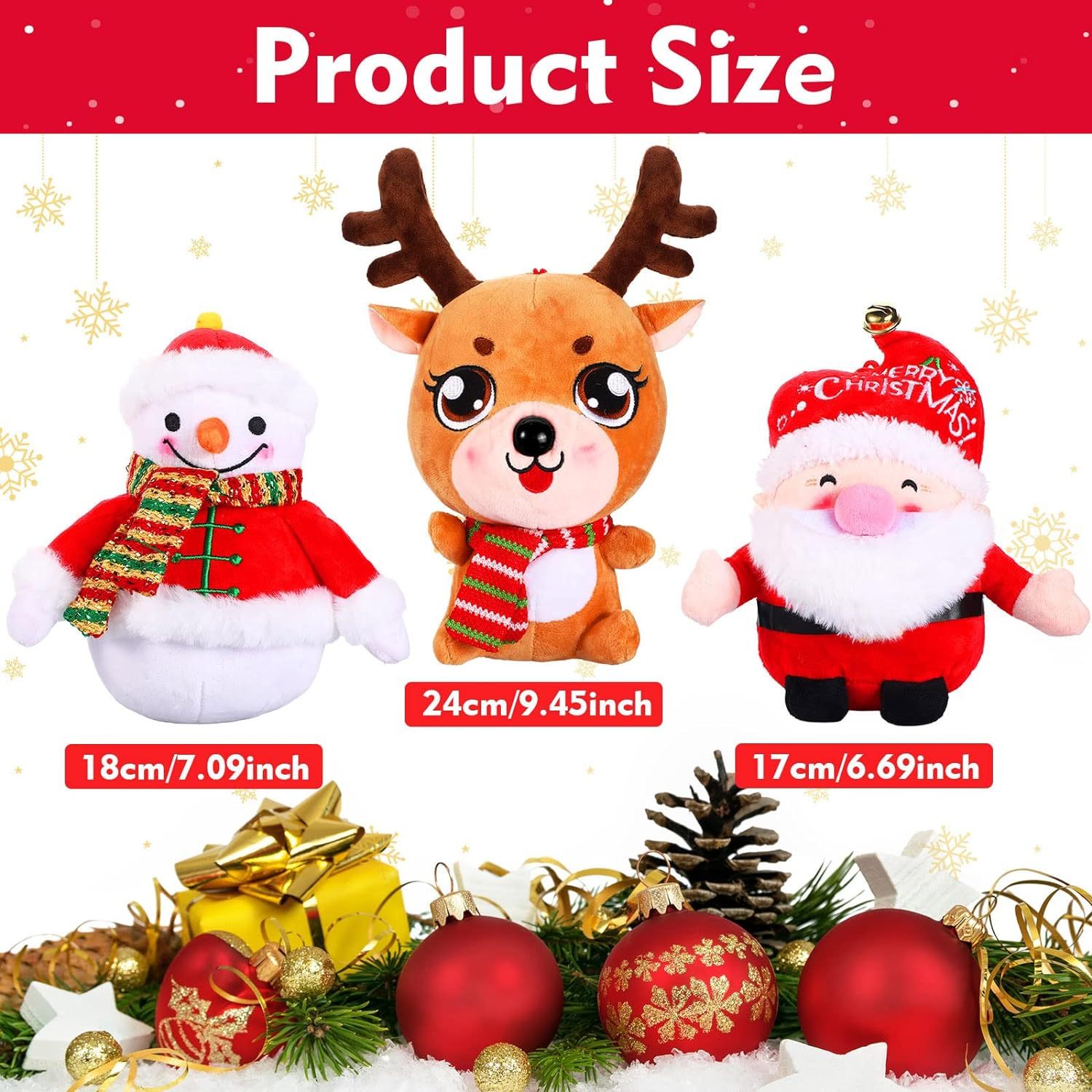 3 Pieces Christmas Plush Toy Doll Santa Reindeer Snowman Claus Stuffed Animal Plush Toy