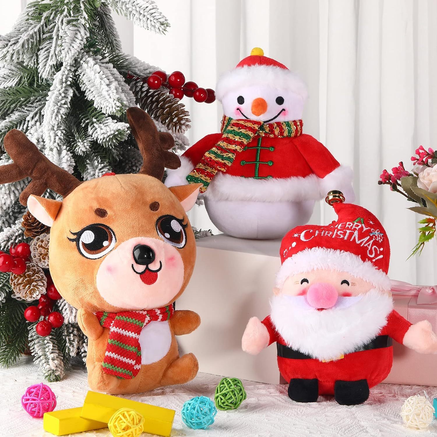 3 Pieces Christmas Plush Toy Doll Santa Reindeer Snowman Claus Stuffed Animal Plush Toy