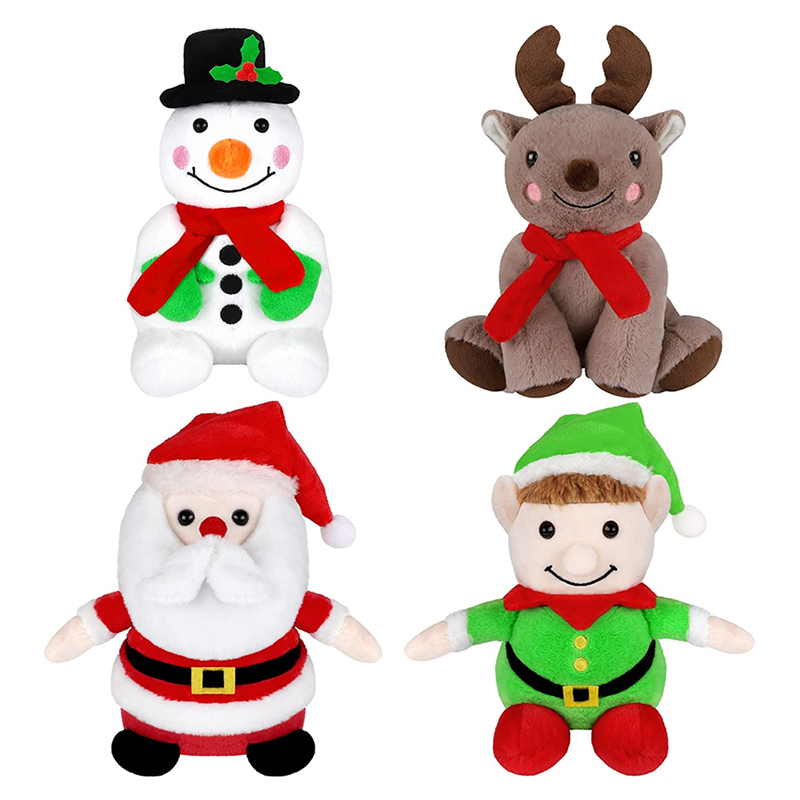 4Pcs/Set 7 Inch Christmas Stuffed Animals Plush Toys Santa Snowman Elk Elf