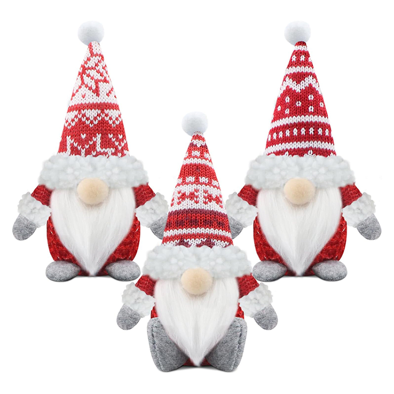 Christmas Gnomes Figures Set of 3 Christmas Decoration Gnome Plush for Home Kitchen - Red