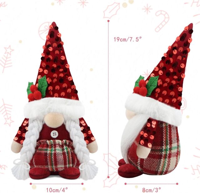 Christmas Gnome Set of 2 Decor Plush Elf Decoration for Home Kitchen