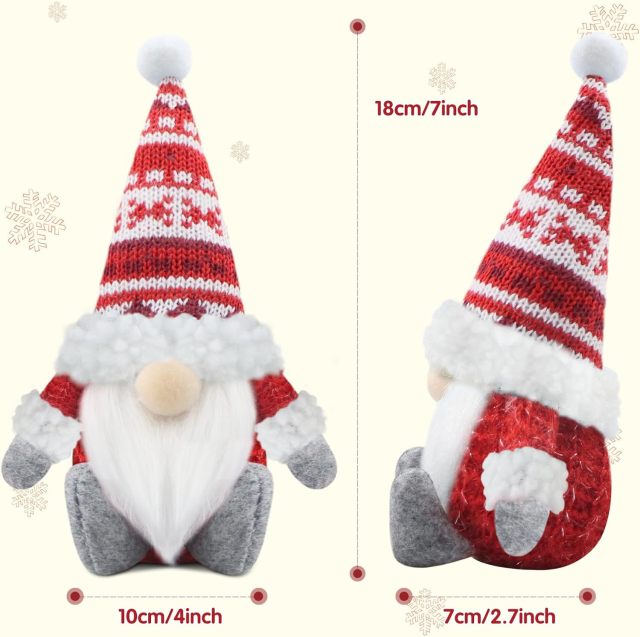 Christmas Gnomes Figures Set of 3 Christmas Decoration Gnome Plush for Home Kitchen - Red