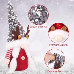 2 Pcs Gnome Christmas Red Silver Sequin Hat Antlers Plushie Decorations Indoor Ornaments Reindeer Elf Doll