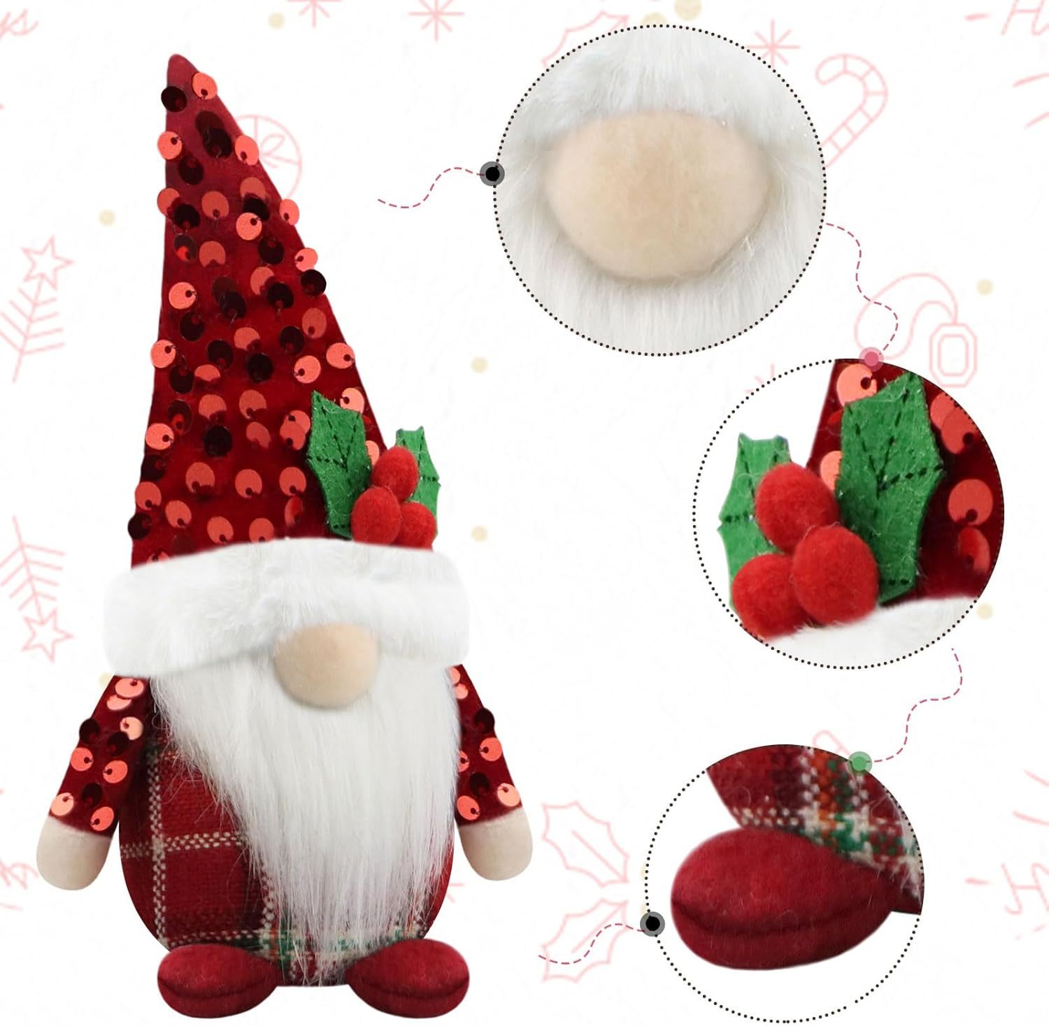 Christmas Gnome Set of 2 Decor Plush Elf Decoration for Home Kitchen