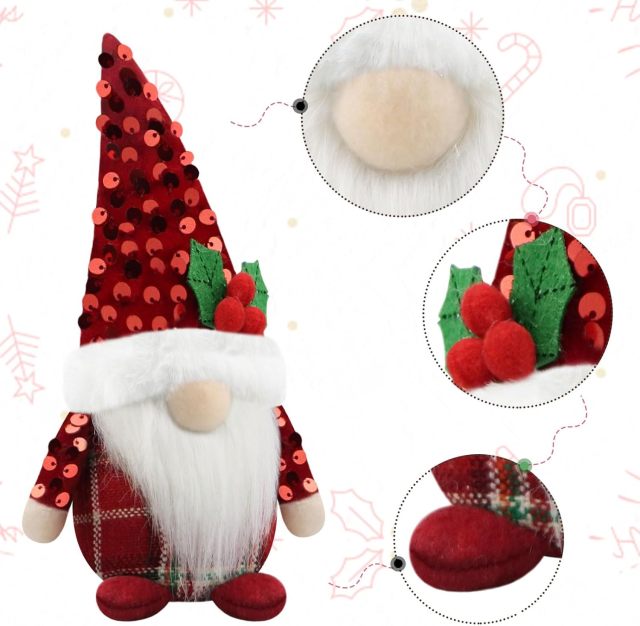 Christmas Gnome Set of 2 Decor Plush Elf Decoration for Home Kitchen