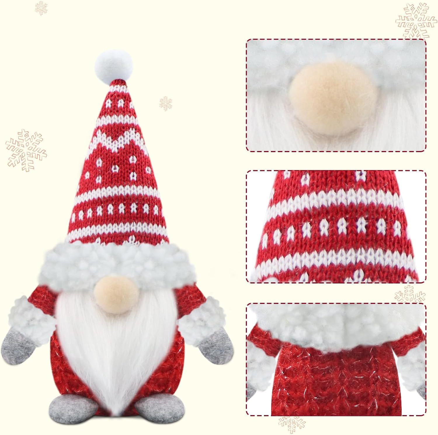 Christmas Gnomes Figures Set of 3 Christmas Decoration Gnome Plush for Home Kitchen - Red