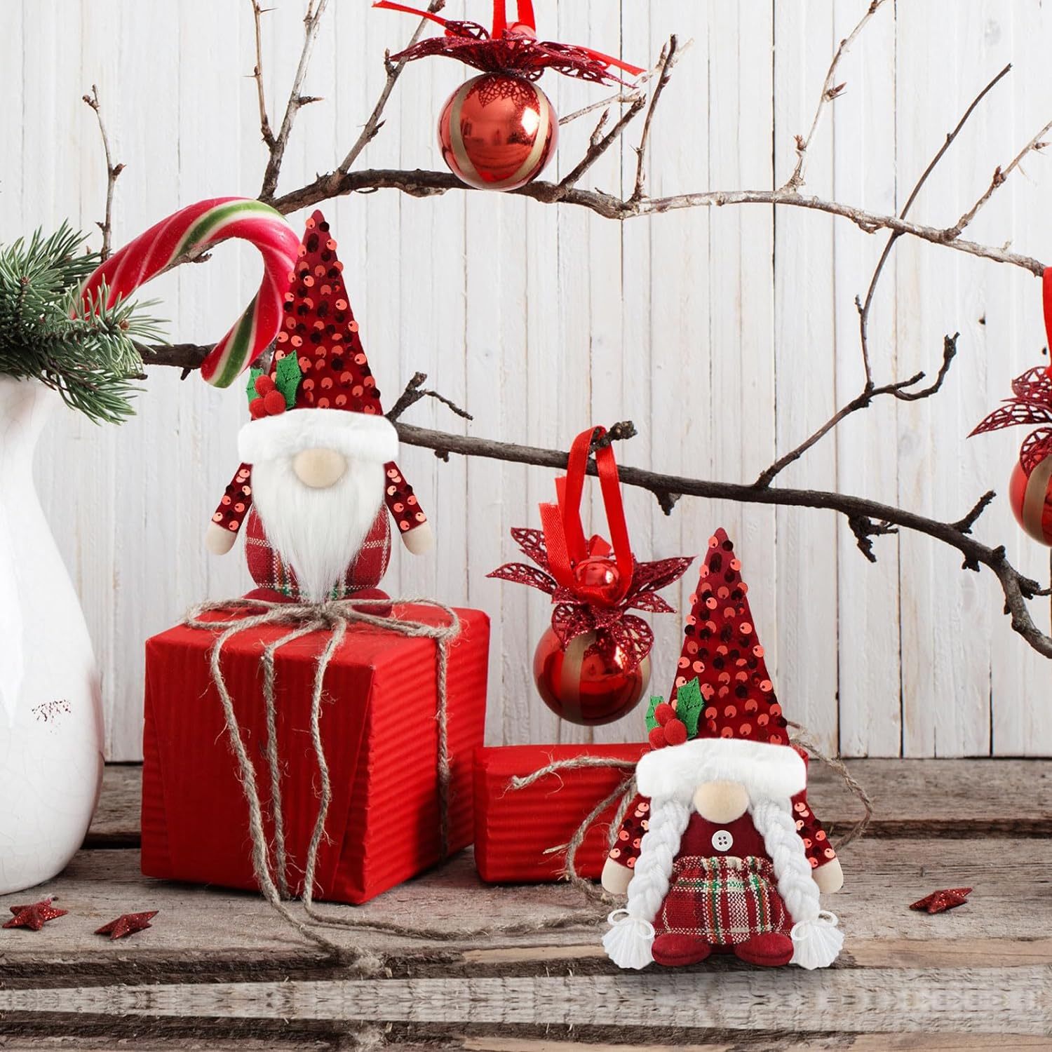 Christmas Gnome Set of 2 Decor Plush Elf Decoration for Home Kitchen
