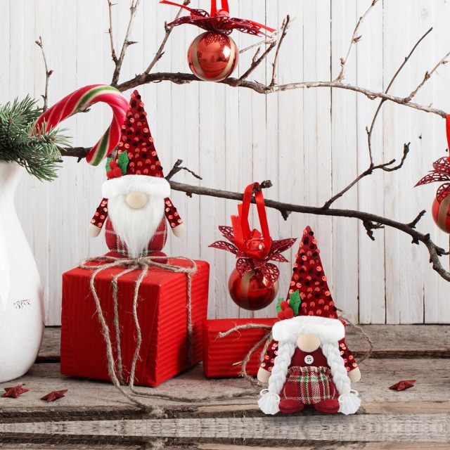 Christmas Gnome Set of 2 Decor Plush Elf Decoration for Home Kitchen