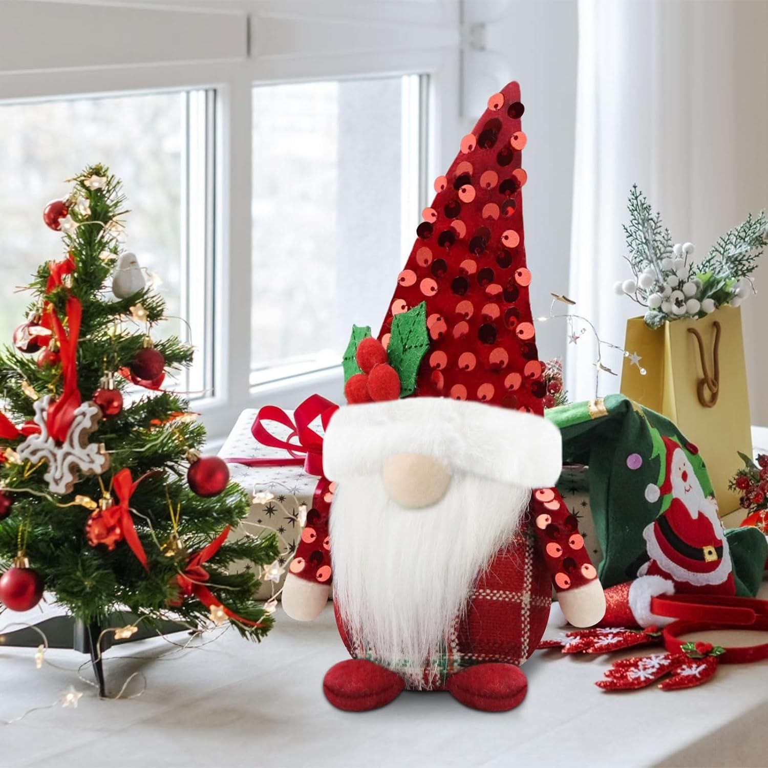 Christmas Gnome Set of 2 Decor Plush Elf Decoration for Home Kitchen