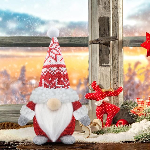 Christmas Gnomes Figures Set of 3 Christmas Decoration Gnome Plush for Home Kitchen - Red