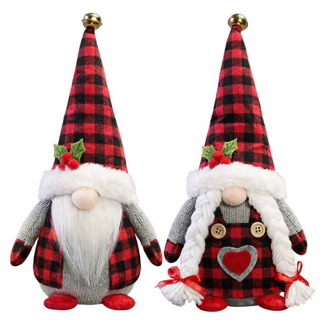 Classic Buffalo Plaid Plush Christmas Gnomes 2Pcs Handmade Elf Doll Gnome Home Decor