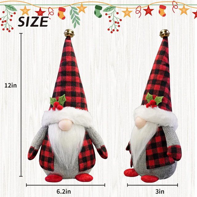 Classic Buffalo Plaid Plush Christmas Gnomes 2Pcs Handmade Elf Doll Gnome Home Decor