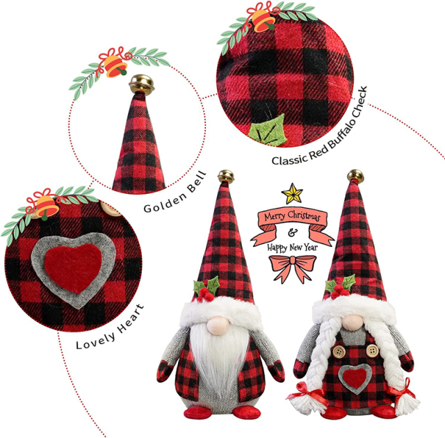 Classic Buffalo Plaid Plush Christmas Gnomes 2Pcs Handmade Elf Doll Gnome Home Decor