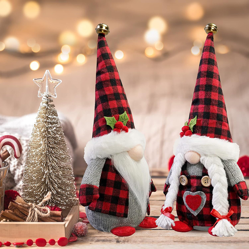Classic Buffalo Plaid Plush Christmas Gnomes 2Pcs Handmade Elf Doll Gnome Home Decor