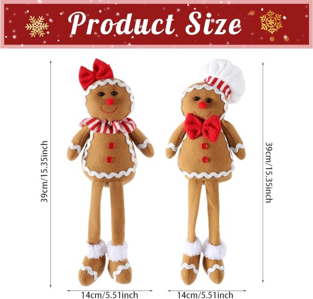 2pcs 15inch Large Gingerbread Man Soft Plush Pillow for Christmas Party Decoration Xmas