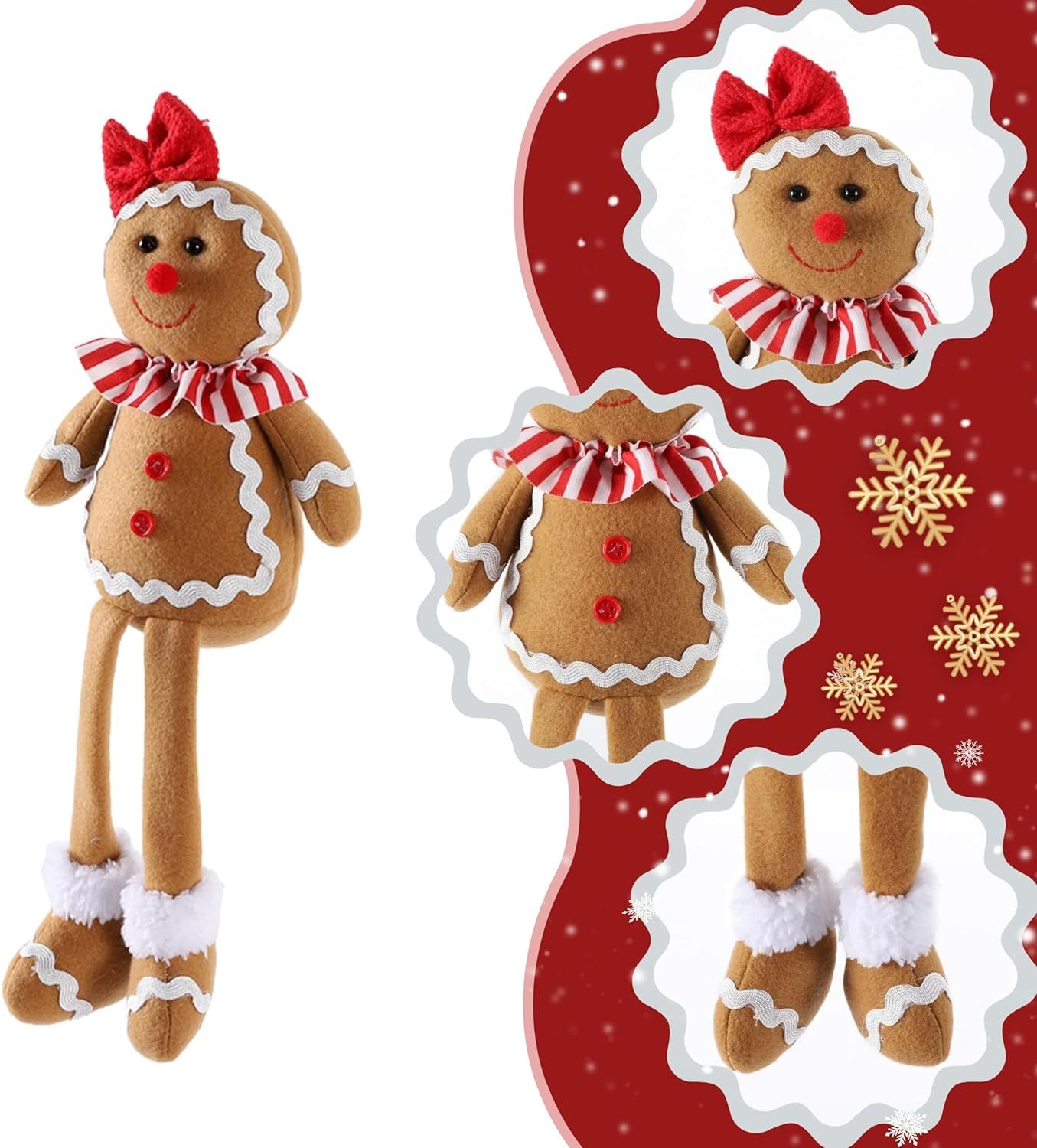 2pcs 15inch Large Gingerbread Man Soft Plush Pillow for Christmas Party Decoration Xmas