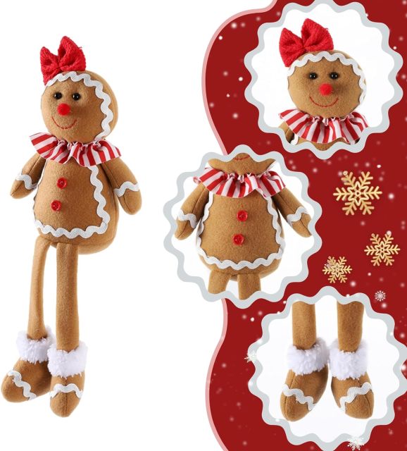 2pcs 15inch Large Gingerbread Man Soft Plush Pillow for Christmas Party Decoration Xmas