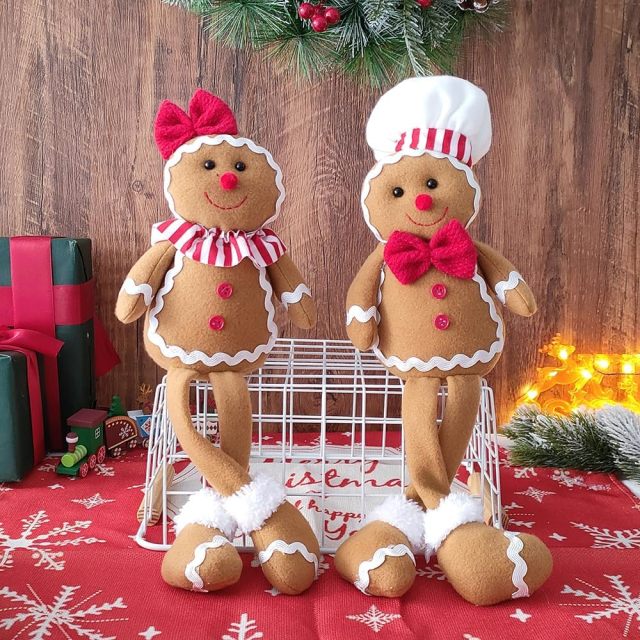 2pcs 15inch Large Gingerbread Man Soft Plush Pillow for Christmas Party Decoration Xmas