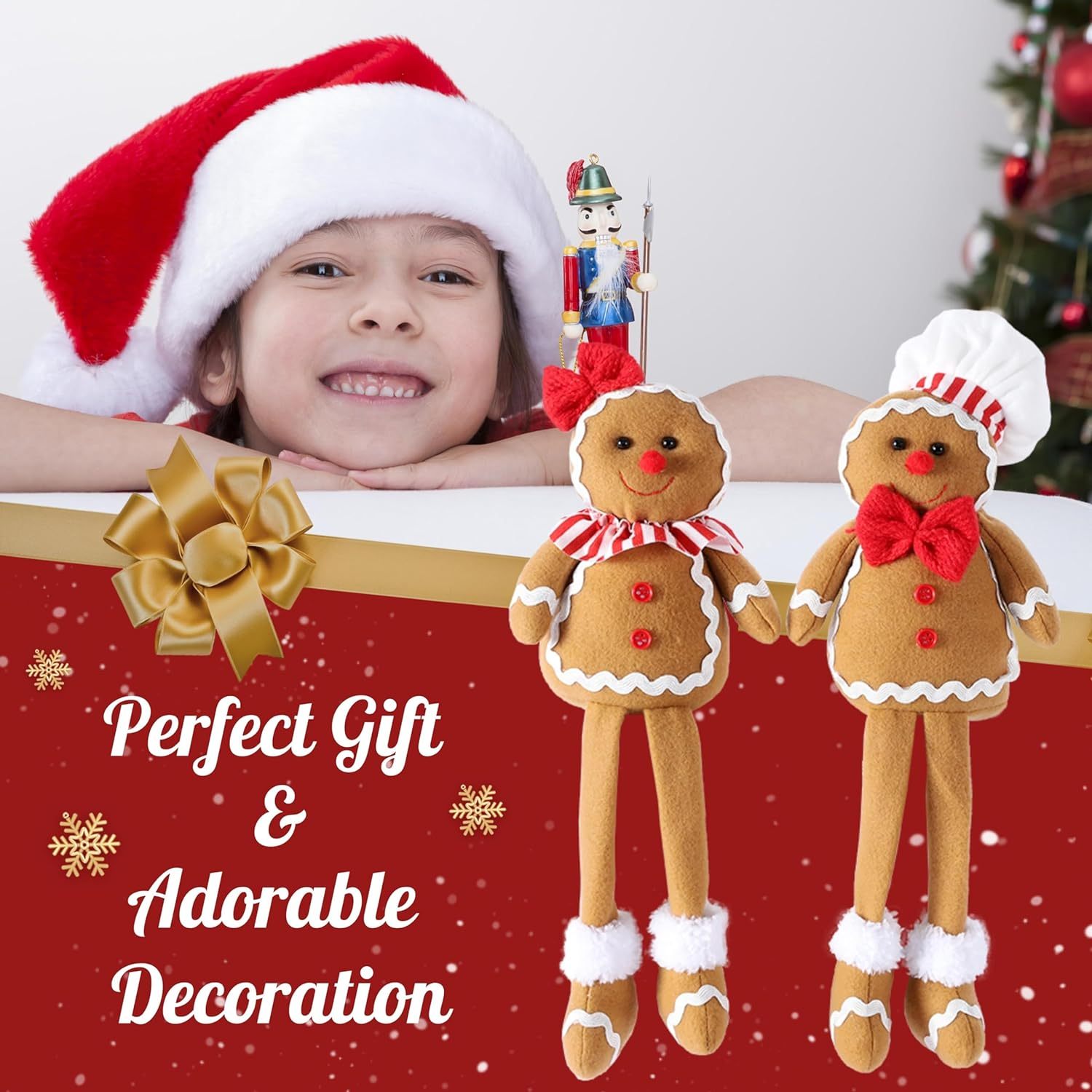 2pcs 15inch Large Gingerbread Man Soft Plush Pillow for Christmas Party Decoration Xmas