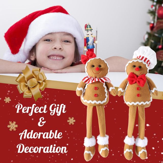 2pcs 15inch Large Gingerbread Man Soft Plush Pillow for Christmas Party Decoration Xmas