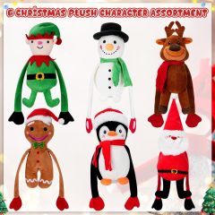 6 Pcs Plush Christmas Stuffed Animals Bulk Long Arm Toys Santa Claus Penguin Reindeer Snowman Elf Gingerbread Man Dolls
