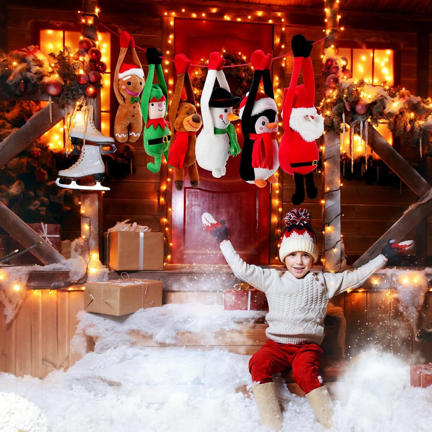 6 Pcs Plush Christmas Stuffed Animals Bulk Long Arm Toys Santa Claus Penguin Reindeer Snowman Elf Gingerbread Man Dolls