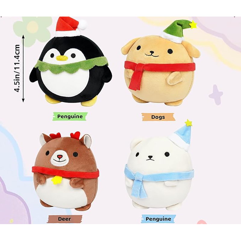 Christmas Dog Plush Toys Cute Elk Plush Cushion for Children, 4 x key rings